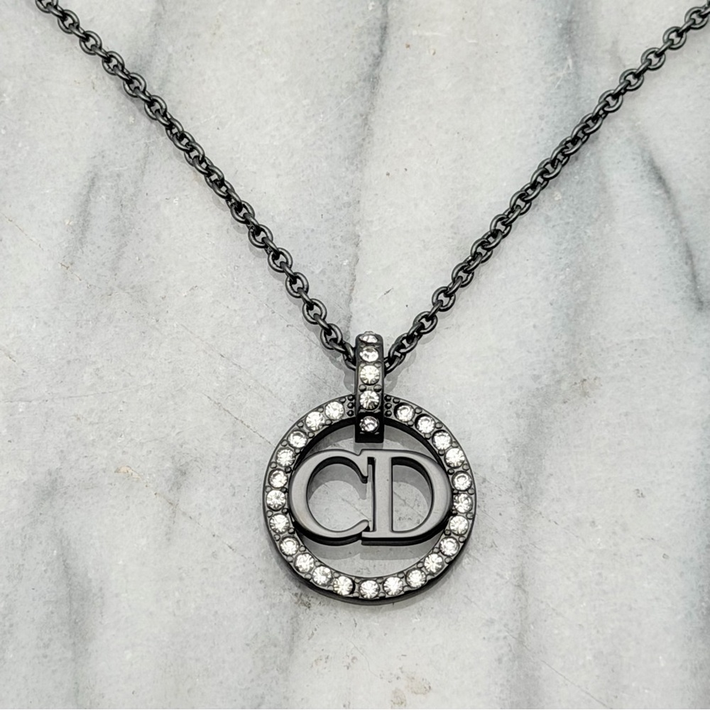 Dior Black and Silver Circle Pendant Necklace